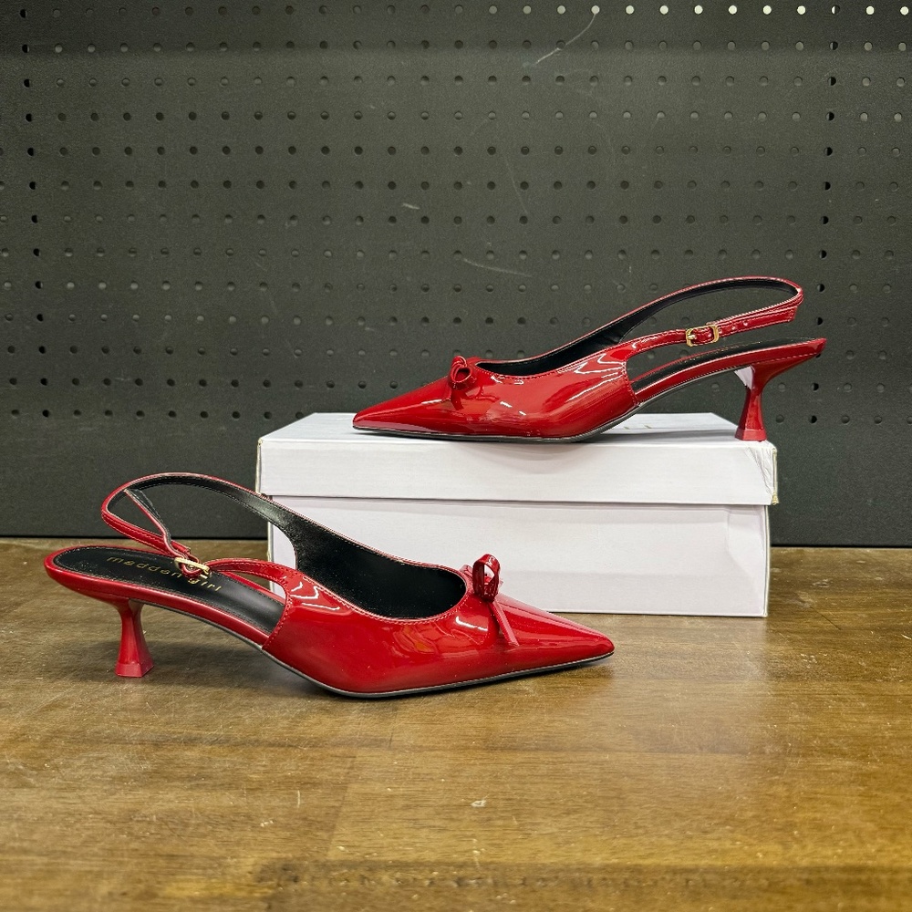 New W/ Box! Women's Madden Girl Dark Cherry Red Patten Faux Leather Heels Size 9